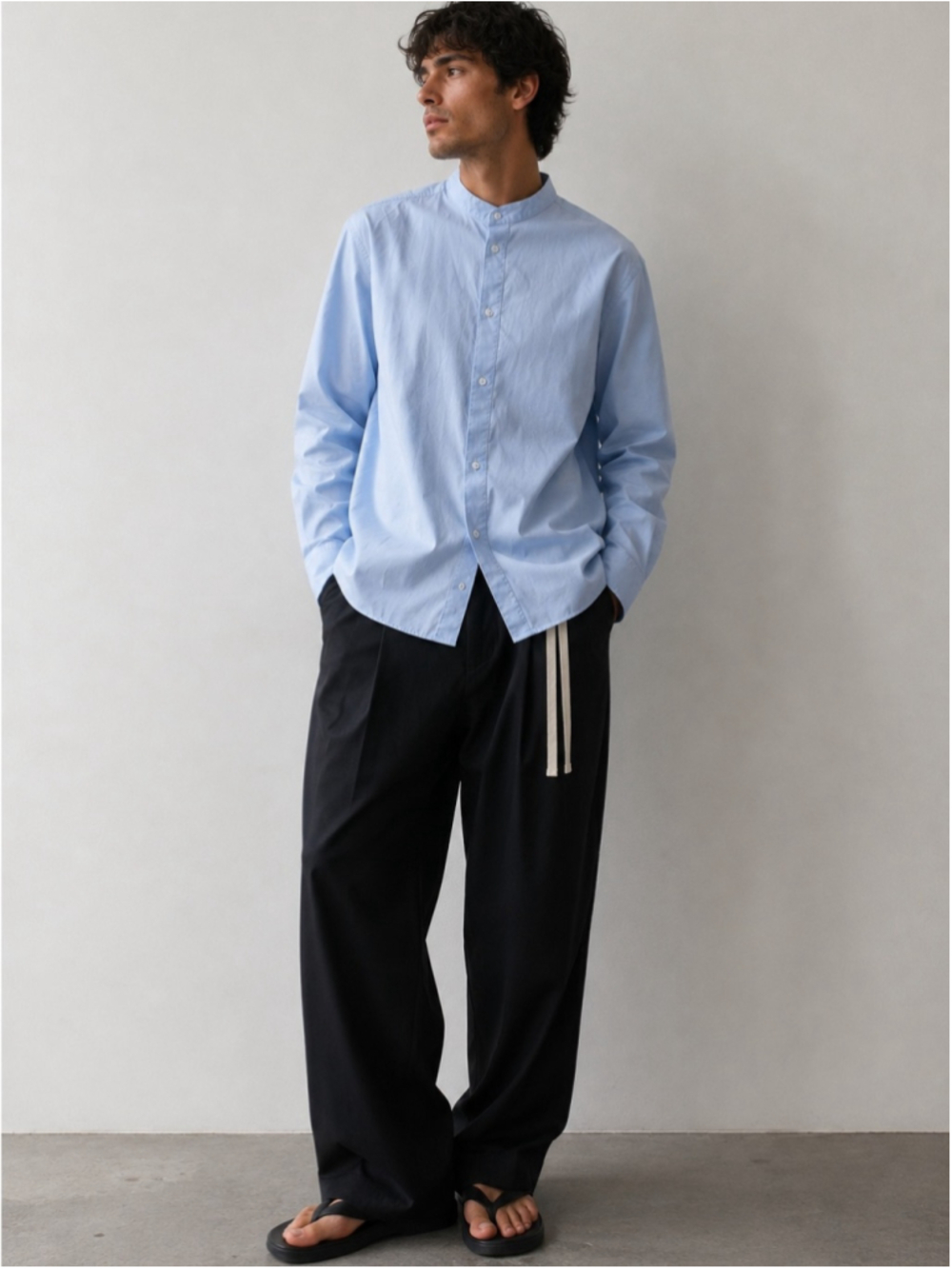 The Pack by Campillo Band Collar Shirt L Powder Blue 100% Cotton Contemporary